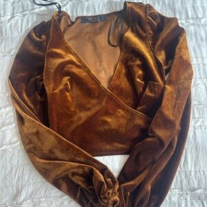 Forever 21 Bronze Velvet Wrap Crop Top